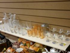 Good glass tumblers, three square based decanters with stoppers, six Babycham glasses and other