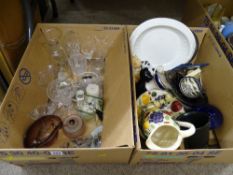 Two boxes of vintage glassware and ornamental crockery etc
