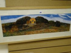 CEFYN BURGESS study on linen - Bethlehem Chapel, Treorchy, signed and dated 2016, 23 x 81 cms