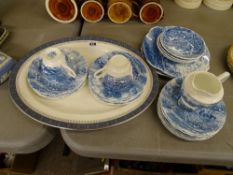 Mixed selection of blue and white tableware