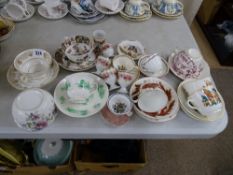 Mixed collection of mainly Victorian cabinet cups and saucers, five floral decorated eggcups etc