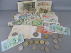 Collection of British and foreign bank notes, a 1939 Deutsch Reich five mark coin, five modern two