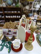 Mixed parcel including a French style triple dressing mirror, a metal chandelier, gilt table lamp