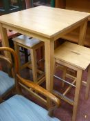 Ikea square topped kitchen bar table with matching stools