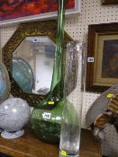 Large green glass bottle vase and one other
