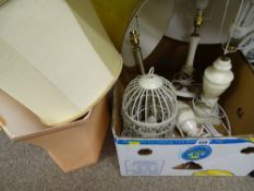 Selection of alabaster and other decorative table lamps with shades