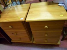 Pair of pine three drawer bedside cabinets