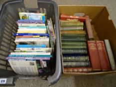 Crate and a box of books containing 'Byron's Poetical Works' volumes I, II & III with others by