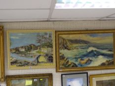 Oil on canvas - Teifi Bridge, unsigned, 40 x 50 cms and WILLIAM DOWNS oil on board - coastal