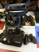 Praktica BCA electronic SLR camera and carry case with additional lenses, two sets of field