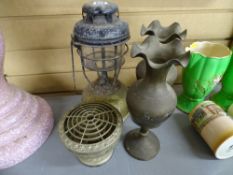 Vintage Tilley lamp, pair of brass vases etc