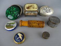 Collection of Victorian and later trinket boxes and a 'Present from the Falls, Niagara' pin cushion