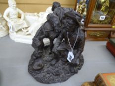 Well cast composition model of a gold prospector and mule, inscribed to the back 'William Elphick'