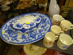 Wood & Sons 'Indiana' blue and white platter, a lidded tureen and a small collection of