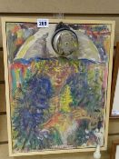 SILVIO LOFFREDO oil on canvas - study of woman with pull bell, 40 x 30 cms