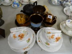 Continental floral part teaset, quantity of copper lustre ware etc