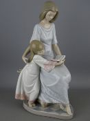 Lladro figurine of a young woman and her daughter reading a book