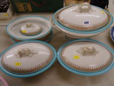 Royal Worcester pedestal tureen and cover, three vegetable tureens, two having lids, an oval stand