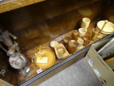 Treen figure of Don Quixote, another of his partner Sanchez and a collection of turned treen goblets