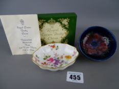 Small Moorcroft pottery bowl and a Royal Crown Derby pin dish