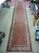 Tassel ended red coloured carpet runner, 400 x 82 cms