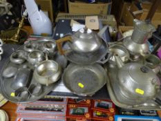 Good selection of vintage pewter ware including a four piece teaset on tray