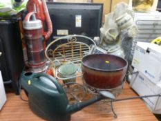 Garden water feature and metal garden wheelbarrow, bench seat and watering can ornaments