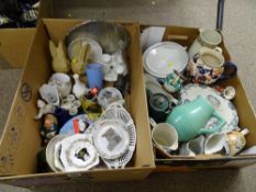 Two good boxes of ornamental china and pottery tableware