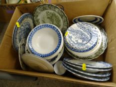 Box of blue and white and other table crockery