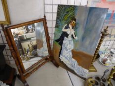 Vintage swing dressing mirror and an unframed oil on board of a couple dancing