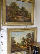 Two E L HOLD framed oiliographs - rural scenes with animals, 37 x 49 cms in good gilt frames