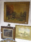 Framed print - August sunset, a framed print - cat and two kittens and an oiliograph - rural