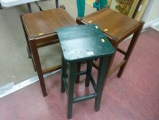 Pair of modern breakfast bar stools and a green painted stool