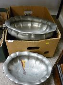 Three pewter tureens, one lidded