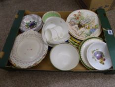 Box of decorative wall plates and other china