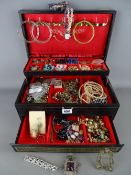 Folding jewellery case with lower drawer and contents