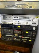 Parcel of vintage hifi separates by Hitachi including a turntable model no. HT-12, cassette deck
