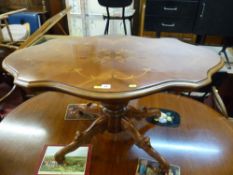 Inlaid turned pedestal four footed occasional table
