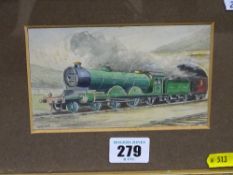 FRED LISTER watercolour - North Eastern passenger train exiting a tunnel, signed, 8 x 13 cms