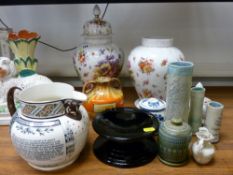 Staffs jug to commemorate 'Beaconsfield 1881', a pair of Continental lidded vases etc