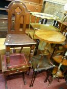 Small nest of two oval inlaid occasional tables with turned column, small shield back style hall