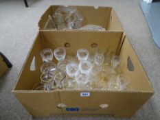 Two boxes of drinking and other glassware