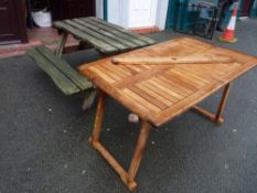Extending timber garden table and a good picnic style timber garden table