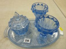 Blue glass dressing table set