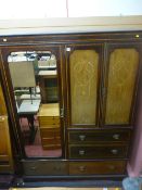 Inlaid combination wardrobe with bevelled glass mirrored door, four drawers and garland detail