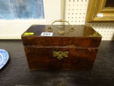 Antique walnut lidded caddy with brass mounts