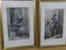 Pair of Landseer prints - 'The Angler's Daughter' and 'The Falconer's Son', 58 x 39 cms