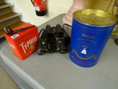 Wade Bells Old Scotch whisky bottle in original box, a vintage TyPhoo Tea tin, two pairs of