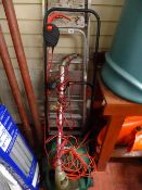 Two metal stepladders, Qualcast garden rake and Speak & Jackson strimmer E/T