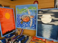 PAPUA NEW GUINEA SCHOOL oils on board, a pair - 1. sunset scene and 2. moonlight scene, each 78 x 55